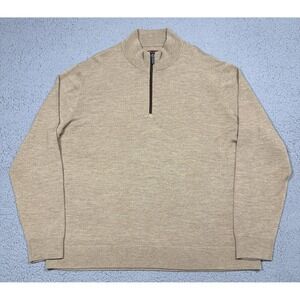UNTUCKit Sweater Mens 2XL Brown Belguardo Merino Wool 1/4 Zip Mock Neck Pullover